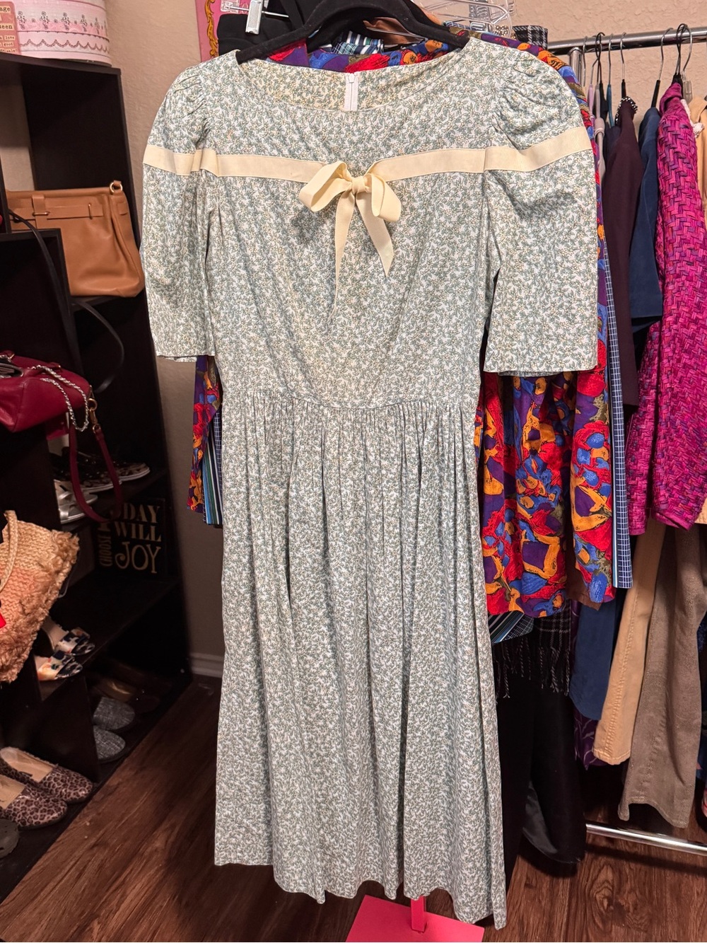 Vintage 1980s Kate by Kathryn Conover Floral Dress with Grosgrain Ribbon Size S